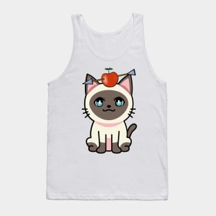 Cute siamese cat has an apple and arrow on head Tank Top